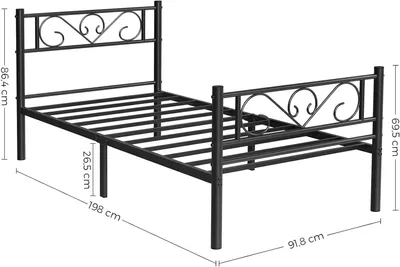 Obrázok produktu pre Kovový rám postele VASAGLE pre jednolôžko, vhodný pre matrac 90 x 190 cm, pre dospelých, deti, bez potreby pružinového boxu