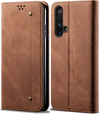 Produktbild von OPPO Realme X50 Hülle, LaimTop Denim Leder Brieftasche Magnetverschluss Flip Bookstyle Schutzhülle mit Standfunktion für OPPO Realme X50 OPPO Realme X50 Braun