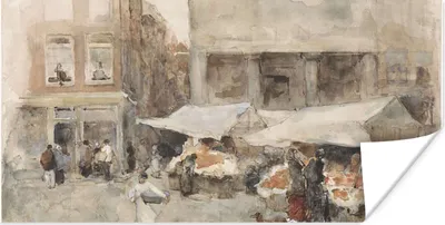 Produktbild von MuchoWow® Poster Markt mit Blumenständen - Gemälde von George Hendrik Breitner 160x80 cm - Foto Poster
