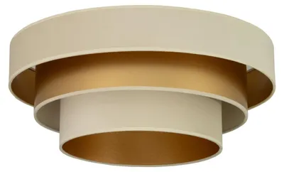 Produktbild von Deckenleuchte Stoff E27 50 cm breit in Ecru Gold 3-flammig rund Modern Deckenlampe
