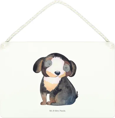 Produktbild von Mr. & Mrs. Panda Schild Hund Entspannen DIN A4 - Weiß - Geschenk, Süß, Holzschild, holzbild, Wandbild Holz, Niedlich, Sprüche, wandtafel, Türschild, Entspannt, Liebe