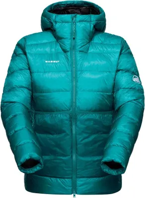 Türkisfarbene Mammut Broad Peak Pro IN Daunenjacke mit Kapuze und durchgehendem Reißverschluss