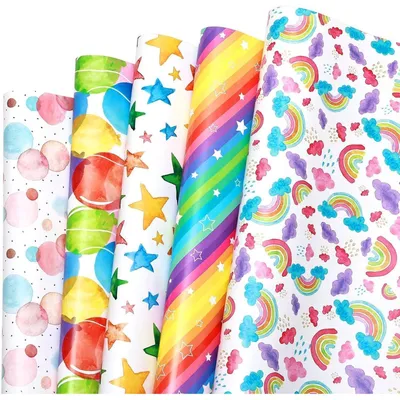 Produktbild von Geschenkpapier Kinder 5 Blätter 70 x 50 cm Tiere bunt für Geburtstag Ostern Weihnachten Schulanfang