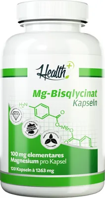 Produktbild von HEALTH+ MAGNESIUM-BISGLYCINAT | hohe Bioverfügbarkeit | optimiert Muskel- und Nervenfunktionen | 100 mg pro Kapsel