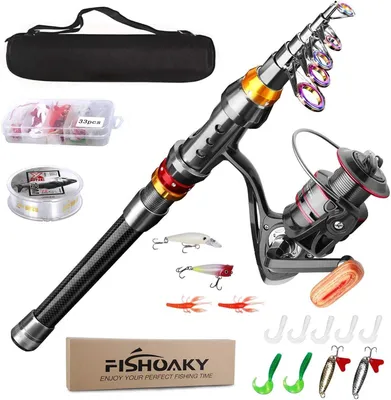 Produktbild von Teleskop Angelrute Set, Carbon Angelrute, Angelset mit Rolle Schnur Köder und Tasche, zum Angeln