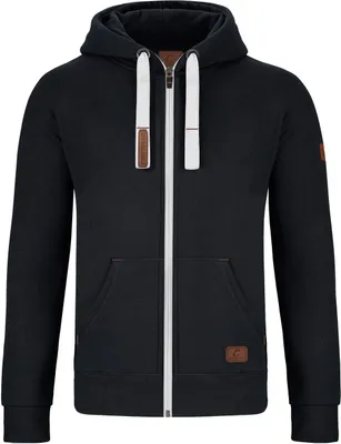 Produktbild von Warme GYMAMBA Sweatjacke Herren mit Lederpatches und Kapuze schwarz/weiß