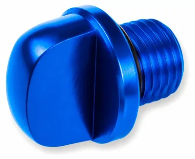 Productafbeelding van Olieaansluiting Vicma, nieuw model, blauw geanodiseerd, voor Yamaha Aerox 50 Cat vanaf bouwjaar.