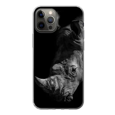 Produktbild von MuchoWow® Handyhülle Schutzhülle Hülle für iPhone 13 Pro Nahaufnahme eines Nashorns auf schwarzem Hintergrund Silikon Softcase Handy Hülle - Handy-Tasche