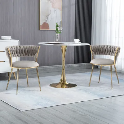 Produktbild von Flieks Esszimmerstühle 2er set mit Rückenlehne, Polsterstühle Schminkstuhl Wohnzimmerstuhl mit Metallbeine, Grau