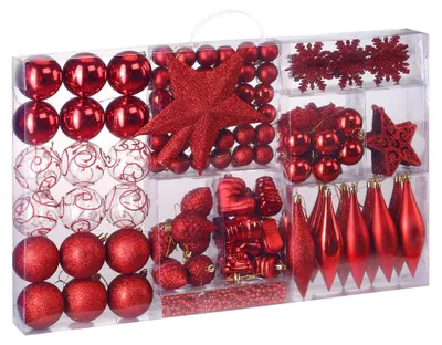 Produktbild von DEUBA® Weihnachstkugeln 102tlg Ø 3-6cm Kunststoff matt glänzend Christbaumkugeln Christbaumschmuck Anhänger Weihnachtsbaumkugeln Weihnachtsdeko Rot