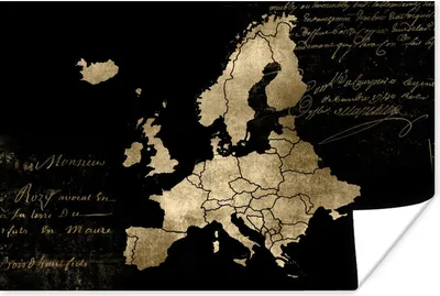 Produktbild von MuchoWow® Poster Karte Europa - Gold - Text 60x40 cm - Schlafzimmerdekoration