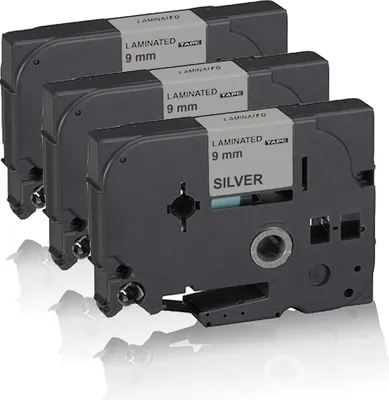 Produktbild von Print-Klex 3x Schriftband kompatibel kompatibel mit Bother TZ921 TZE-921 P-Touch 300 SP P-Touch 310 CC P-Touch 310CC P-Touch 340 C P-Touch 340C P-Touch 350 P-Touch 3600 P-Touch 540 C P-Touch 540C P-Touch 550 Ptouch 9mm x 8M S-B B-S