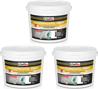 Produktbild von Isolbau Fertigspachtel Finish 60 kg, Glättspachtel Fugenspachtel, Gebrauchsfertige Polymer-Gips Fertig-Spachtelmasse für innen, Weiß Q1-Q11