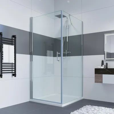 Produktbild von IMPTS 90 x 80 cm Duschkabine Duschabtrennung Glas Duschtür mit fester Glaswand, Drehtür Eckeinstieg Dusche NANO 6mm Sicherheitsglas Höhe 195 cm