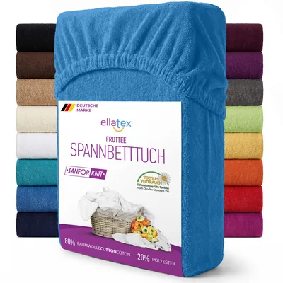 Produktbild von EllaTex Frottee Spannbettlaken 120x200 – 130x200 Baumwolle – weich & atmungsaktiv, Spannbetttuch elastisch, in Farbe: Royalblau