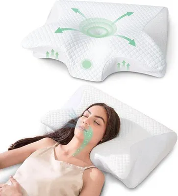 Obrázek produktu pro Ergonomická podložka na podporu krku, rozměry 60x40x12/14 cm - vyrobená z paměťové pěny - s pratelným a odnímatelným potahem - vhodná pro spánek na zádech, boku i na břiše