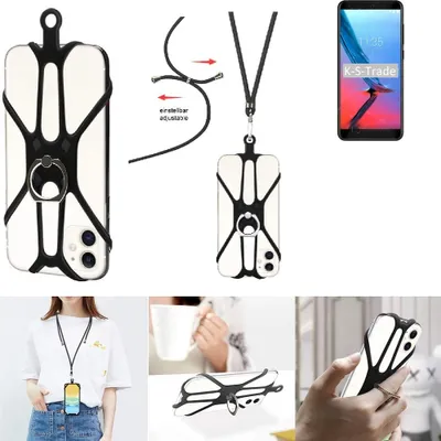 Produktbild von K-S-Trade 3in1 Handykette Handyband Handykordel Halsband Smartphone-Ring Handy-Ring kompatibel mit ZTE V9 Fingerhalterung Handyring Tischständer