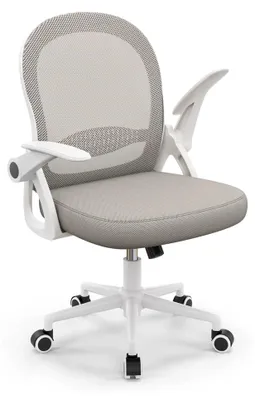 Produktbild von Ergonomischer Bürostuhl mit Atmungsaktiver Rückenlehne, Höhenverstellbar, Netzstuhl mit Hochklappbaren Armlehnen, 360° Drehstuhl für Büro und Zuhause, Grau