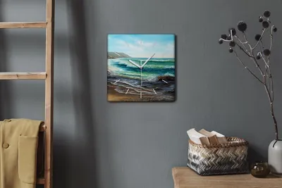 Produktbild von Coloray Hodiny Unikátní 30x30 cm  Tiché hodiny Pro obývací pokoj a kuchyň Nástěnné hodiny Plátno Bílé ručičky hodin - Pobřežní vlny