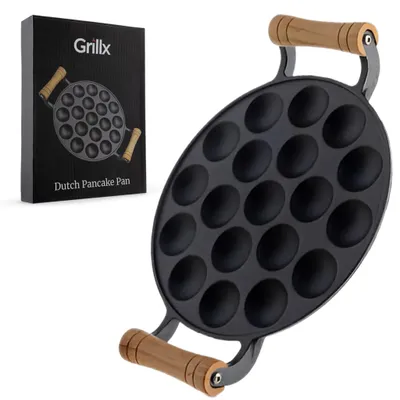 Produktbild von GrillX Poffertjespfanne mit Holzgriff - 19 Poffertjes gleichzeitig - Poffertjesmacher - Induktionsgeeignet