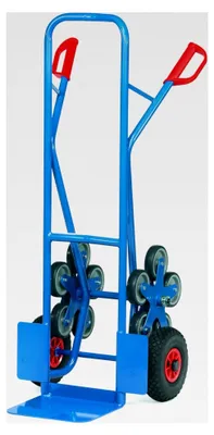 Produktbild von Stahlrohr-Treppenkarre, Traglast 200 kg, Schaufel, 2 Räder mit Lufbereifung und 2 Fünfarmigen Radsternen, 1 Stück, 1300 x 590 mm, blau