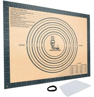 Zdjęcie produktu dla Silikonowa mata do pieczenia 50 x 40 cm, szara, nieprzywierająca, z podziałką i nożem do ciasta
