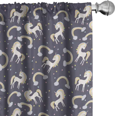 Immagine prodotto di ABAKUHAUS Unicorn Party Tende, tendaggi, fantasiosi motivi cartoon con stelle arcobaleno e cavallo magico, 2 pezzi 75 x 175 cm, multicolore