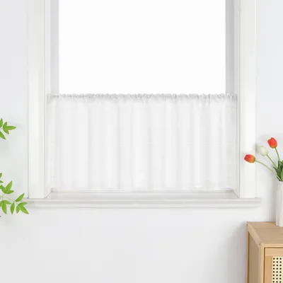 Produktbild von Joyswahl Modern Scheibengardinen Blickdicht Bistrogardine für Küche mit Lochmuster Kurzgardine mit Tunnelzug Weiß HxB: 45x120cm