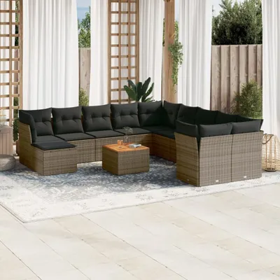 Produktbild von Design 12-tlg. Garten-Sofagarnitur mit Kissen Grau Poly Rattan, Gartenmöbel-Sets 2024 Neu