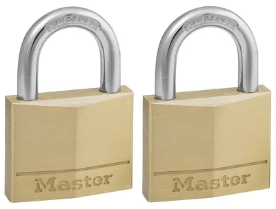 Produktbild von Master Lock 140EURT 2-er Pack Schlüssel Vorhängeschlösser aus Massivmessing, Gold, 6 x 4 x 1,3 cm