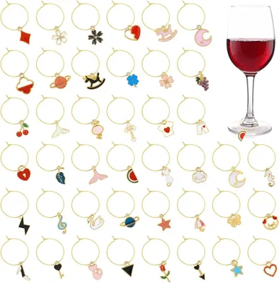 Imagen del producto de Marcadores para copas de vino: set de 40 unidades. Vasos y tazas reutilizables, de colores, ideales para fiestas, cócteles, champán y bares. Color dorado