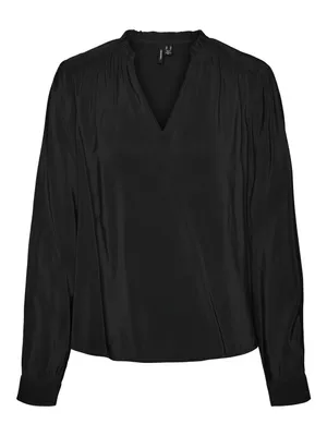 Produktbild von Vero Moda Damen Bluse VmBell Top Damen Oversize Shirt Hemd Rüschen V-Ausschnitt, Farbe:Schwarz, Größe:XS