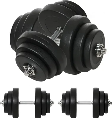 Produktbild von 40 kg Kurzhantel-Set, 12 Hantelscheiben, 2 Metallgriffe, bodenschonend, schwarz