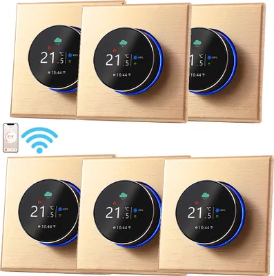 Produktbild von 6X WiFi Thermostat Digital LCD Raumthermostat Programmierbare Wandthermostat Unterputz Fu?bodenheizung fuer 5A Warmwasserbereitung ,Tastensteuerung/Mobile APP/Sprachsteuerung Innenthermometer, Champagner