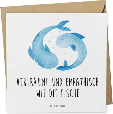 Produktbild von Mr. & Mrs. Panda Grußkarte Sternzeichen Fische - Weiß - Geschenk, anlasskarte, Geburtstag Februar, doppelkarte, Fisch, Sternbild, faltkarte, Glückwunschkarte, März
