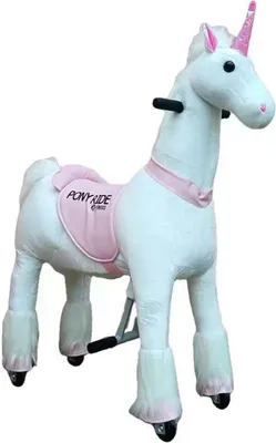 Produktbild von FINOOS Pony Ride Einhorn auf Rollen - Schaukelpferd - Kuscheltier auf Rollen - Einhorn - Tierlaute Pferd - Reiten - Plüschtier - MyPony - Rosa (Medium - 4-9 Jahre)
