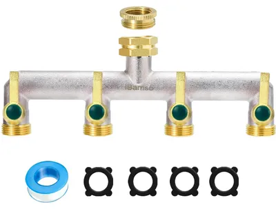 Productafbeelding van 4-Weg Waterkraansplitter van Messing met On/Off Ventielen