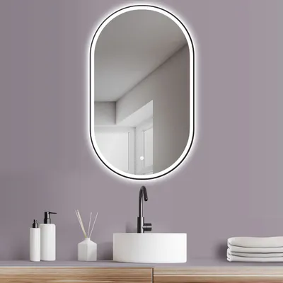 Produktbild von HOKO Badspiegel 60x100cm Antibeschlag Wandspiegel Oval mit Metallrahmen Schwarz+LED Wechsel Warmweiß-Kaltweiß-Neutral. Touch Schalter. Memory. Ferrara