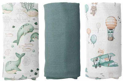 Produktbild von Musselin Mullwindeln 3er Pack 60x75 cm  – Mulltücher aus Baumwolle, Baby Spucktücher & Einschlagtücher