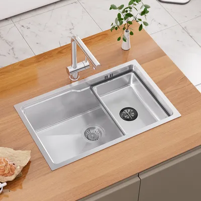 Produktbild von Auralum Edelstahl Küchenspüle 68x43cm Rechteck Spülbecken inkl. Ersatz-Innenspüle Siphon Einbauspüle für ab 80 cm Küchenschrank,silber