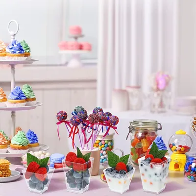Produktbild von Allecto Premium - Wiederverwendbare Dessertbecher mit Deckel - Set von 50 Stück - 60-70 ml - Plastik-Dessertschalen