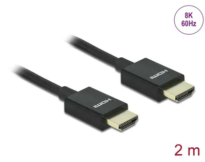 Produktbild von DeLOCK Koaxiales High Speed HDMI Kabel 48 Gbps 8K 60 Hz schwarz 2 m, 2 m, HDMI Typ A (Standard), HDMI Typ A (Standard), 3D, 48 Gbit/s, Schwarz