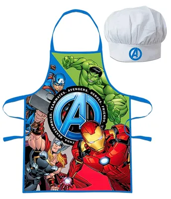 Produktbild von Avengers Kinder Kochschürze + Kochmütze - Marvel Backschürze Set 2tlg.