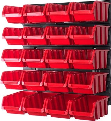 Produktbild von 21-tlg Werkzeugwand Set 386 x 390 mm 20 Stapelboxen Werkstattordnung Lochwand Wandregal Kunststoff