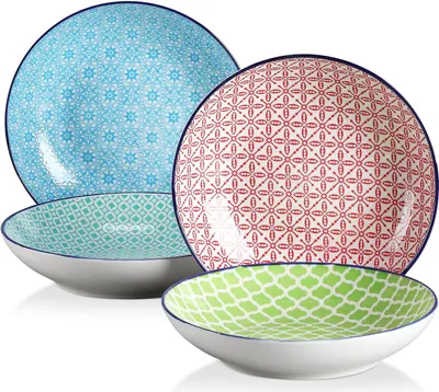 Produktbild von Vancasso Suppenteller Porzellan, Maracon 4 teilig Tiefteller bunt, Ø 21,5 cm, Füllmenge 600 ml Geschirr Tellerset Suppenschalen