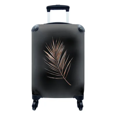 Produktbild von MuchoWow® Koffer Handgepäck Trolley Rollkoffer Kleine Reisekoffer mit 4 Rollen - Blatt - Feder - Schwarz und Gold - Cabin Size < 55x40x23 cm & 55x40x20 cm - Fotokoffer - Kabinenkoffer - Boardgepäck - Reise-Box - Reisekoffer - Reisegepäck - Koffer mit Bild - Trolley für Kinder