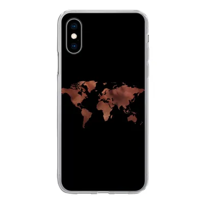 Produktbild von MuchoWow® Handyhülle Schutzhülle Hülle für iPhone X Weltkarte - Leder - Schwarz Silikon Softcase Handy Hülle - Handyhülle