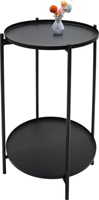 Produktbild von 2.03 Beistelltisch DOUBLE in schwarz - ca. 48 x Ø 28 cm - Deko Tisch mit 2 Ablagen