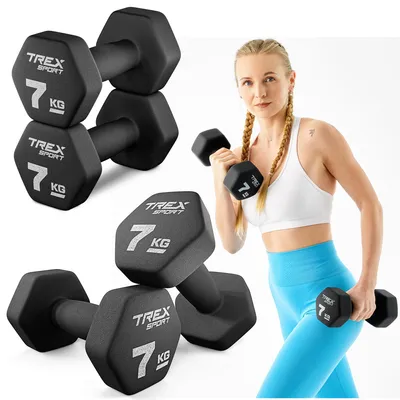 Produktbild von TREX SPORT Neopren Hanteln Set 2x7kg TX-070VD | Kurzhanteln, Hexagon, rutschfest, ergonomisch | Gusseisen Hantelset, Fitness Hanteln, Fitnesstraining