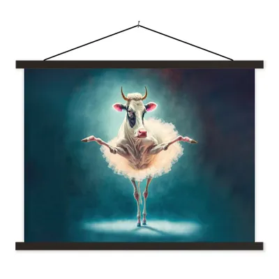 Produktbild von MuchoWow® Textilposter Kuh - Rock - Ballett - Tiere - Porträt - Kinder 40x30 cm mit schwarzem Rahmen - Dekorationen